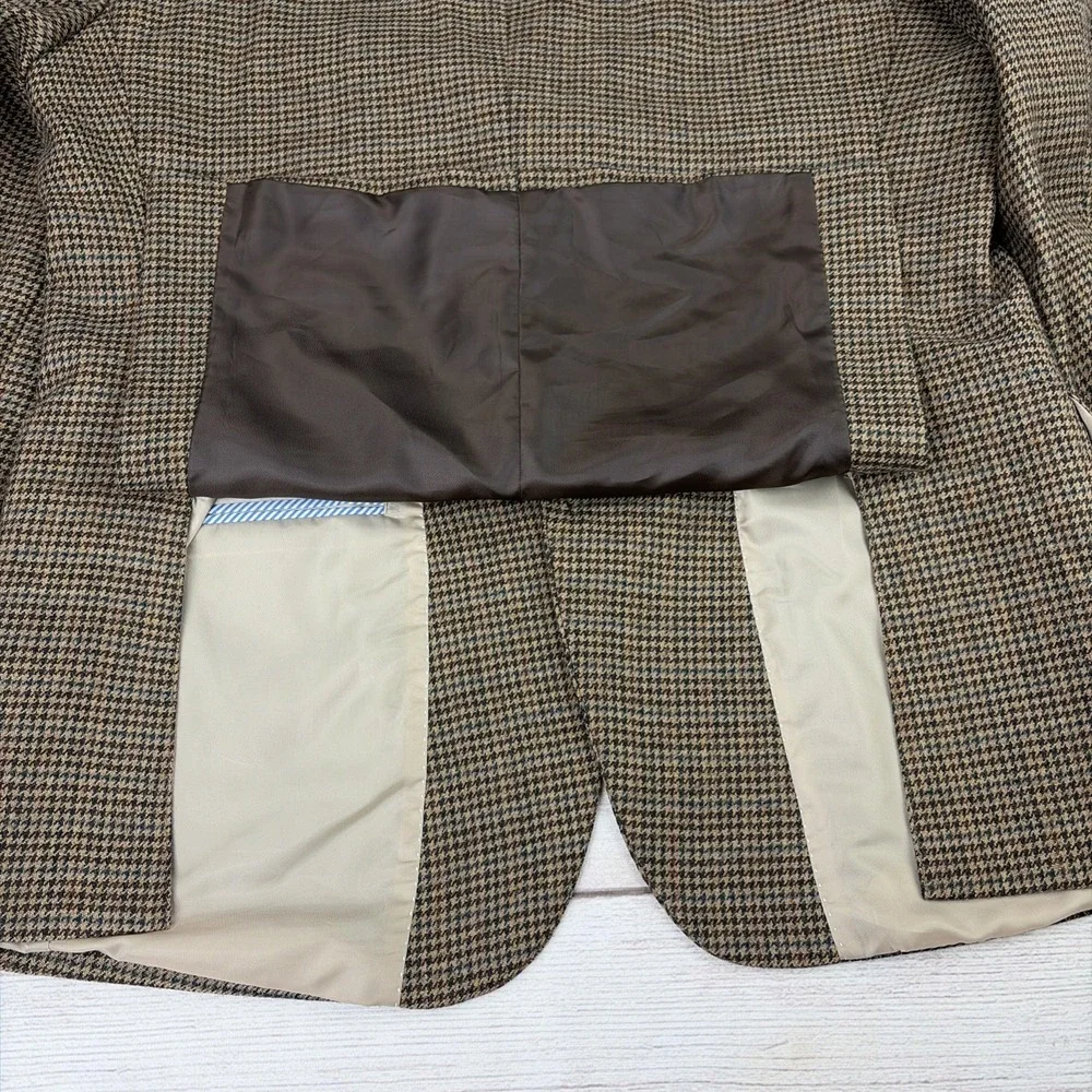 Tommy Hilfiger Men's 42R Brown Houndstooth Wool Blazer Coat Heritage Academia